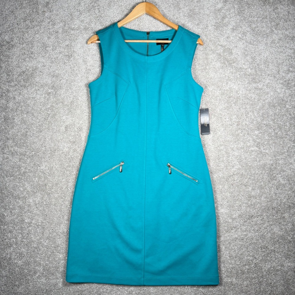 Laundry‎ by Shelli Segal Teal Blue Sleeveless Sheath Zipper Pocket Dress Size 12